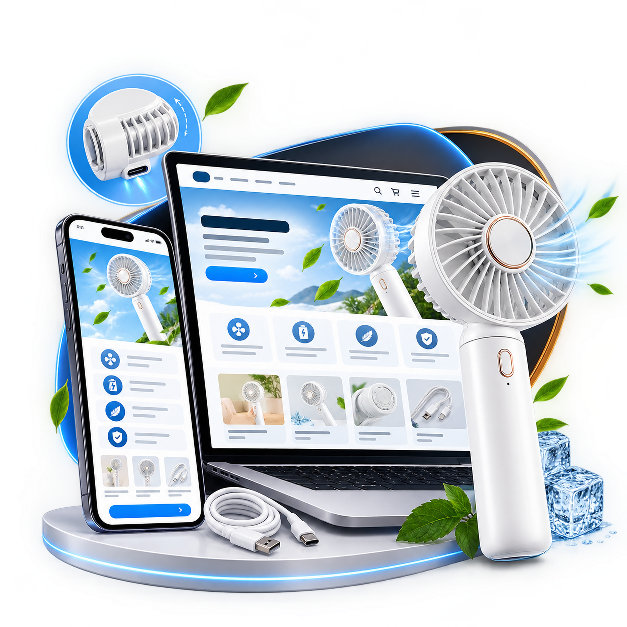 Hand Held White Fan Landing Page